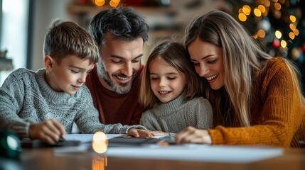 Fototapeta premium Festive Family Tutoring Session at Home