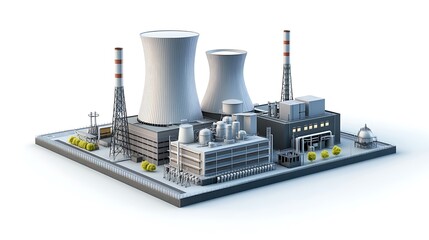 Obraz premium A gray model of a nuclear power plant sits on a light gray square base.