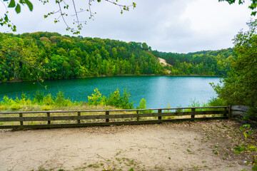 Jezioro Turkusowe, Wolin, Poland, zachodniopomorskie, Jezioro Turkusowe near Wapnica. Lake in Wolin National Park in Poland. Idyllic landscape with green nature by the lake. Turquoise lake.Beautifully