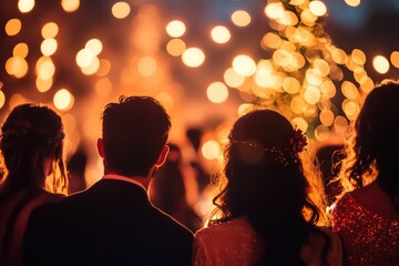 A group of friends attending a festive holiday concert. 