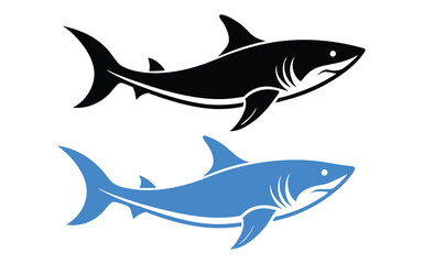 Obraz premium Set of Shark Silhouettes with Cosmic and Minimalist Design on white background
