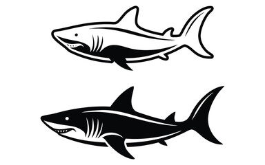 Obraz premium Set of Shark Silhouettes with Cosmic and Minimalist Design on white background