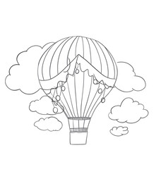 Hot air Balloon line art coloring book page
