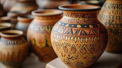 Indian pottery with intricate patterns, no people present, leaving ample room for text.