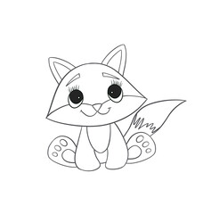 Baby Fox line art. Coloring page of Cute Cartoon Fox for kids coloring book