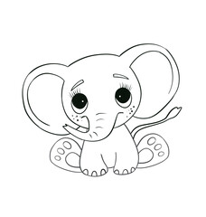 Baby elephant line art. Coloring page of Cute Cartoon elephant for kids coloring book