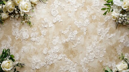 A floral background adorned with white roses and delicate greenery, perfect for events or decorations.