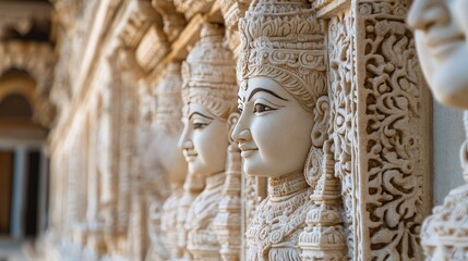 Intricate Indian sculptures with detailed carvings, no people, providing space for writing or design.