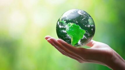 Hands Holding Glowing Earth Globe Representing Environmental Sustainability and Responsible Future