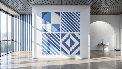 Obraz premium Modern interior design with geometric wall art.