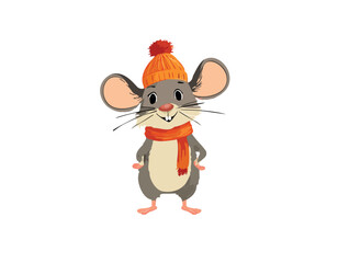 Mouse in an orange hat and scarf