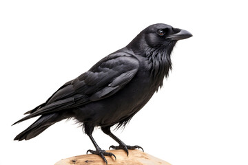 Fototapeta premium isolated crow on timber with white background.