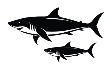 Set of Shark Silhouettes with Cosmic and Minimalist Design on white background