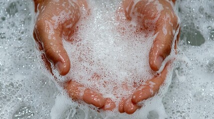 A close-up of hands being scrubbed thoroughly with soap under running water, [National Handwashing Awareness Week], [hygiene, cleanliness], ,