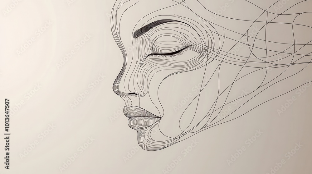 Poster a flowing, abstract representation forms the outline of a female face, emphasizing artistic lines an