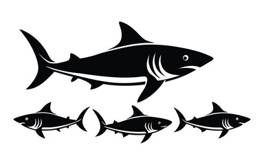 Obraz premium Set of Shark Silhouettes with Cosmic and Minimalist Design on white background
