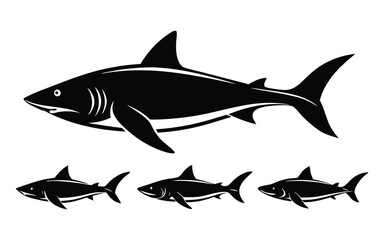 Fototapeta premium Set of Shark Silhouettes with Cosmic and Minimalist Design on white background