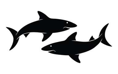 Obraz premium Set of Shark Silhouettes with Cosmic and Minimalist Design on white background