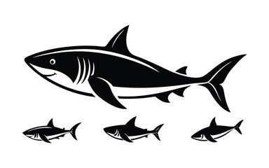 Obraz premium Set of Shark Silhouettes with Cosmic and Minimalist Design on white background