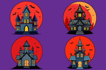 Halloween haunted house and full red moon background