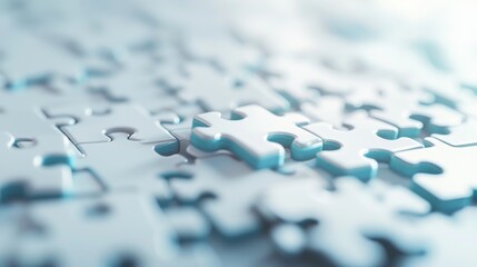 Three-Dimensional Jigsaw Puzzle Pieces Representing Business Challenges, Collaboration, Growth, Partnership, Teamwork, Minimalist Aesthetic, Clean Environment, Focused Concept