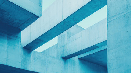 Obraz premium Modern architectural abstract with geometric concrete structures and blue tones