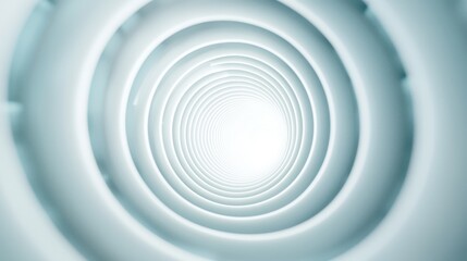 Futuristic White Spiral Tunnel, an immersive 3D rendering showcasing an abstract design with a smooth, flowing spiral structure, inviting exploration and imagination.