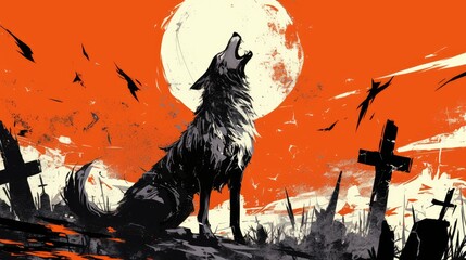 wolf howls at blood moon