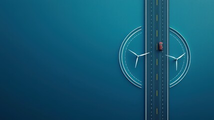 A road with wind turbines, symbolizing sustainable transportation and renewable energy.