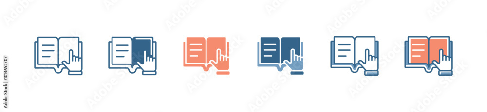 Aufkleber online learning hand pointing read book icon set student learning click book business dictionary education literature vector illustration information guide instruction signs for web and app