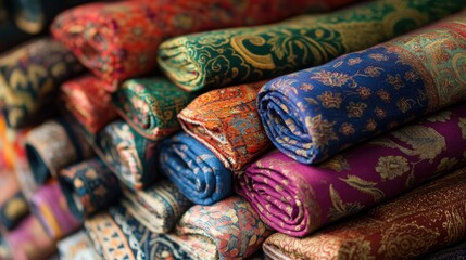 Vibrant South Asian textile patterns with intricate details, no people, offering room for design.