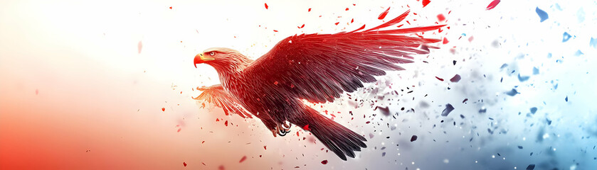 Glowing Holographic Eagle and Indonesian Flag with Copy Space for Hari Pahlawan Celebration in a Modern Photo Stock Concept