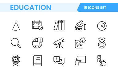 Education line icons collection. Big UI icon set in a flat design. Thin outline icons pack. Thin line icons set of academic subjects and education. Outline symbol collection.