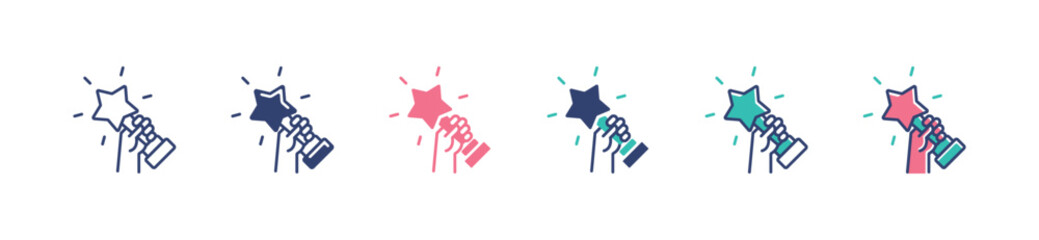 hand holding star trophy award cup icon set winner trophy prize competition victory achievement vector illustration for web and app
