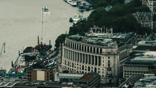 River Thames, Unilever House building, Neoclassical Art Deco style London architectural landmark, Urban Landscape, Victoria Embankment England United Kingdom