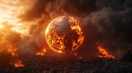 Obraz premium Overheated planet with carbon molecules ascending, depicting environmental impact and climate change consequences, vivid 3D visualization