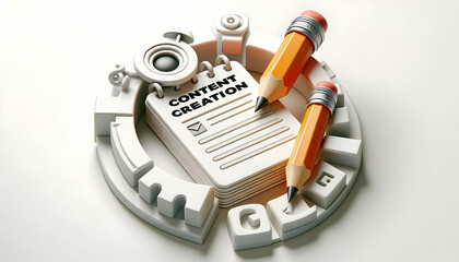 3D Pencil and notepad border frame with Content Creation text and copy space concept as A dynamic border frame featuring a pencil and notepad at opposite corners with the text Content Creation elegant