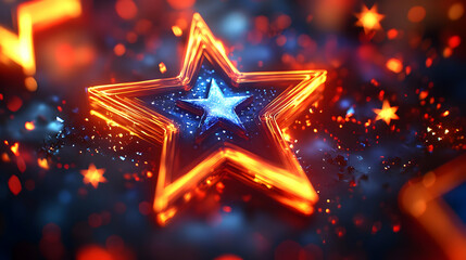 3D Veterans Day Honor: Glowing Abstract Star & American Flag Concept for Tribute, Pride, and Respect in Digital Art