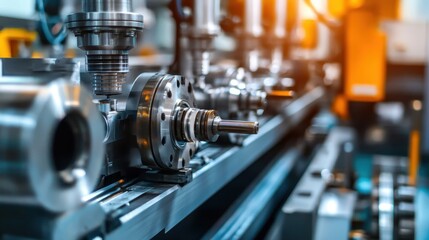 Naklejka premium Industrial equipment operating in a factory, producing components for large-scale manufacturing.