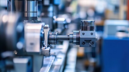 Naklejka premium Industrial equipment operating in a factory, producing components for large-scale manufacturing.