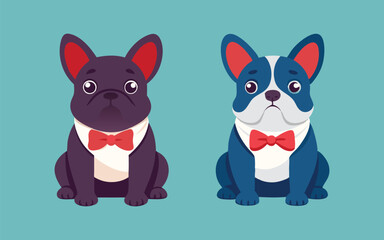 Fototapeta premium Adorable French Bulldogs in different Color Variations Vector Illustration