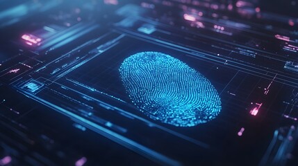 Computer identifying and measuring a fingerprint on a digital surface, with biometric scanning technology, highlighting security and identification in the digital age