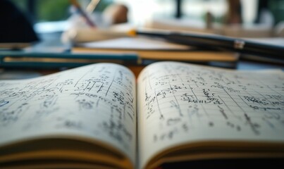 Open notebook with handwritten notes.