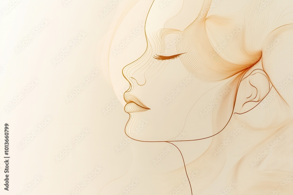 Leinwandbilder delicate, flowing lines create the silhouette of a serene female face, embodying elegance and tranqu