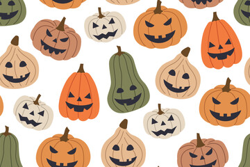 Halloween Jack o lantern pumpkins seamless pattern- vector illustration