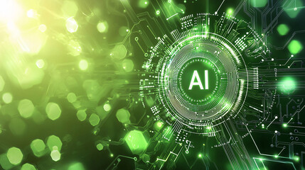 Obraz premium Green Futuristic AI Chip with Advanced Electronics and Data Processing Capabilities