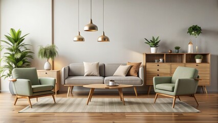 Fototapeta premium Minimalist mid-century modern furniture for interior design projects, MCM, furniture, mid-century modern, sleek, elegant, retro