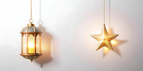 3D Glowing Diwali Lantern with Hanging Star - Minimalist Abstract Vector Design Isolated on White Background Capturing Festive Joy and Elegance for Diwali Celebrations