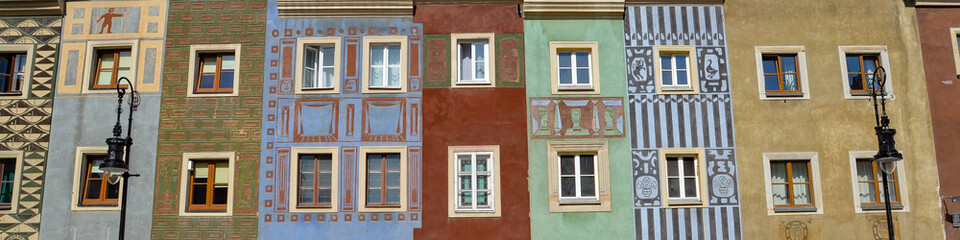 colorful tenement houses on the market square in Poznan