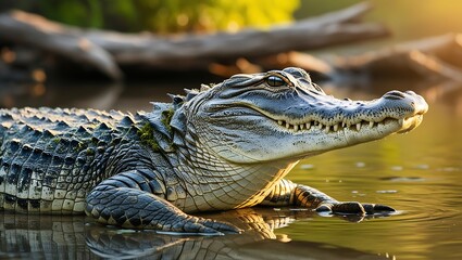 Fototapeta premium Explore the majestic world of alligators through this high-resolution 8K photography collection. Each image captures the raw beauty, power, and mystery of these ancient reptiles in their natural habit